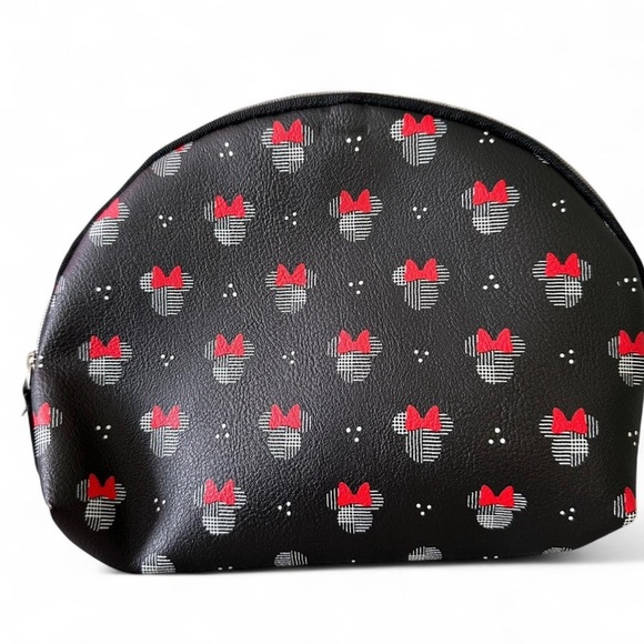 Disney Minnie Mouse Cosmetics Travel Bag Red Bow Black Pouch Zipper Bag - Picture 3 of 7